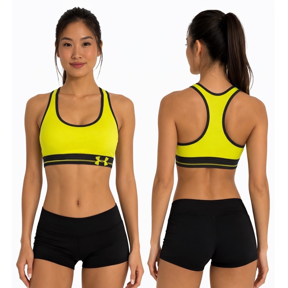 Under Armour HeatGear Sports Bra Neon Yellow Grey Racerback Compression S 102-33